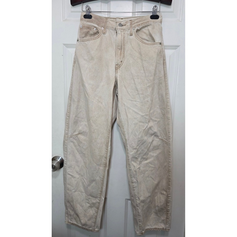 Levis Cinch Barrel Jeans Womens 27 Sand Beige High Rise Wide Leg Denim 003V5